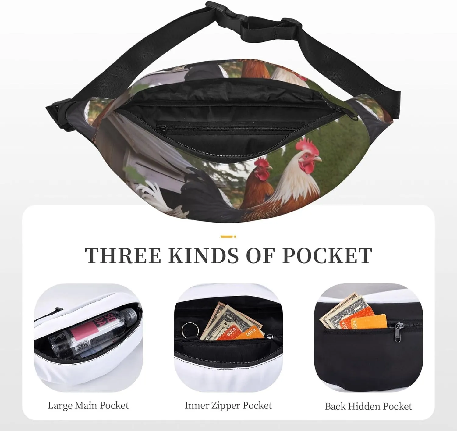 Fanny Pack for Men Women Waist Bag Adjustable Waist Pack Crossbody Belt Bag BackYard Chickens Bum Bag
