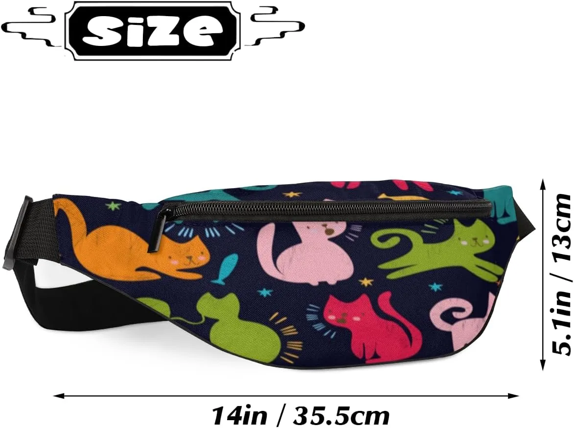 Fanny Pack for Women Men Cute Animal Cat Pattern Print Waist Pack Crossbody Bag with Adjustable Straps for Hiking Running Walking Travel Cycling