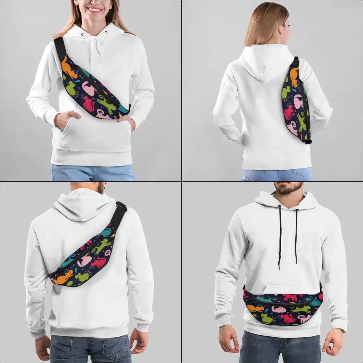 Fanny Pack for Women Men Cute Animal Cat Pattern Print Waist Pack Crossbody Bag with Adjustable Straps for Hiking Running Walking Travel Cycling