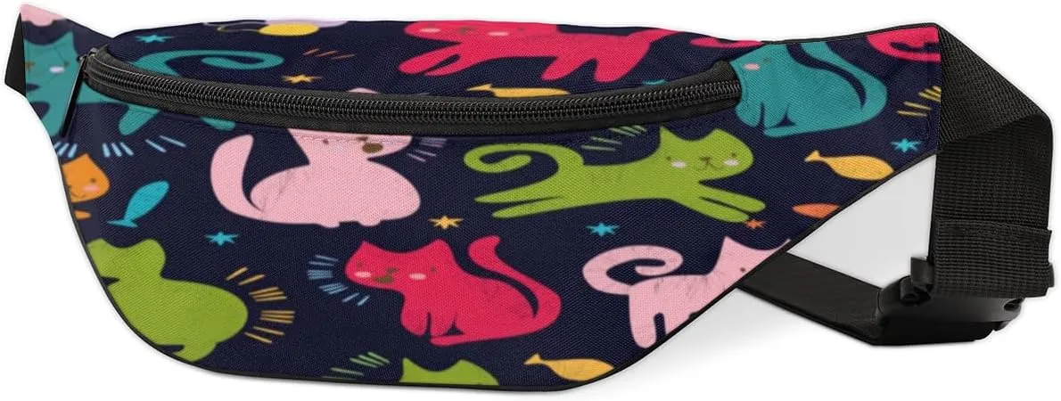 Fanny Pack for Women Men Cute Animal Cat Pattern Print Waist Pack Crossbody Bag with Adjustable Straps for Hiking Running Walking Travel Cycling