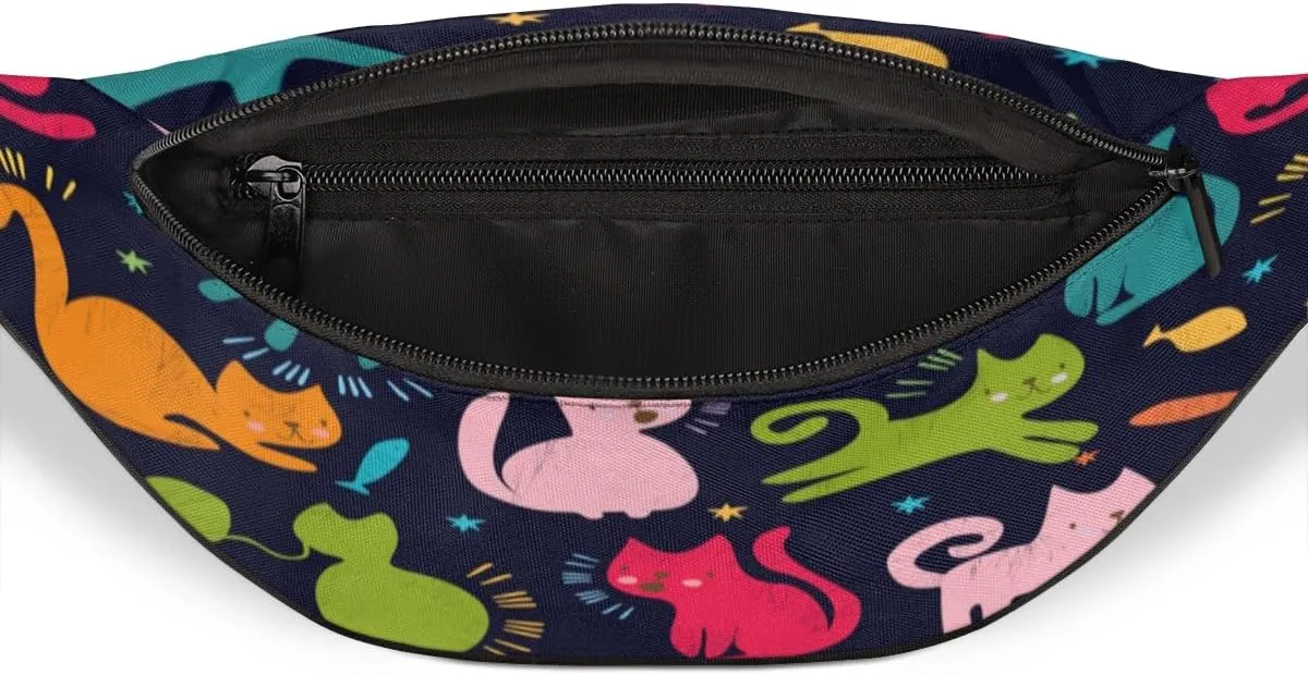 Fanny Pack for Women Men Cute Animal Cat Pattern Print Waist Pack Crossbody Bag with Adjustable Straps for Hiking Running Walking Travel Cycling