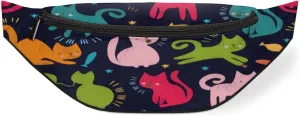 Fanny Pack for Women Men Cute Animal Cat Pattern Print Waist Pack Crossbody Bag with Adjustable Straps for Hiking Running Walking Travel Cycling