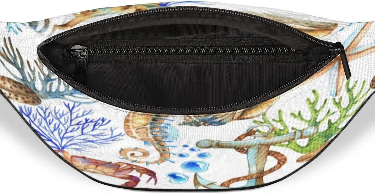 Fanny Pack for Women Men Ocean Animal Corals Waist Pack Crossbody Bag with Adjustable Straps for Hiking Running Walking Travel Cycling