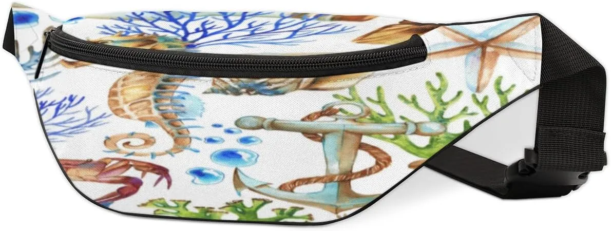 Fanny Pack for Women Men Ocean Animal Corals Waist Pack Crossbody Bag with Adjustable Straps for Hiking Running Walking Travel Cycling