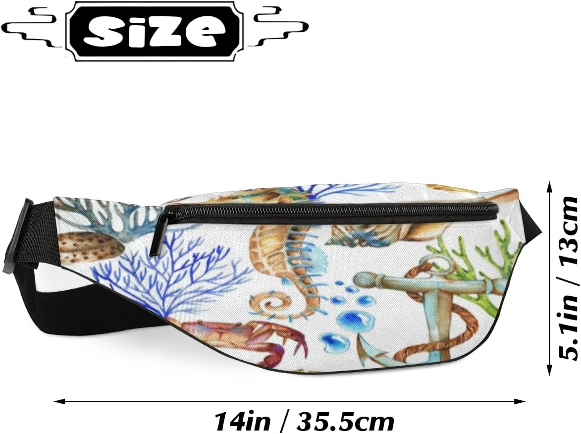 Fanny Pack for Women Men Ocean Animal Corals Waist Pack Crossbody Bag with Adjustable Straps for Hiking Running Walking Travel Cycling