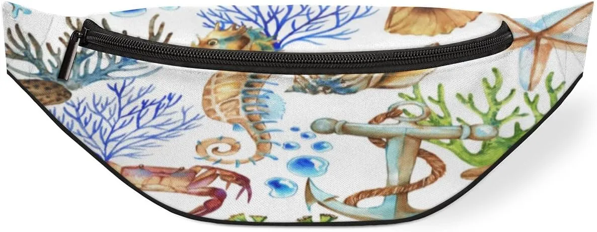 Fanny Pack for Women Men Ocean Animal Corals Waist Pack Crossbody Bag with Adjustable Straps for Hiking Running Walking Travel Cycling