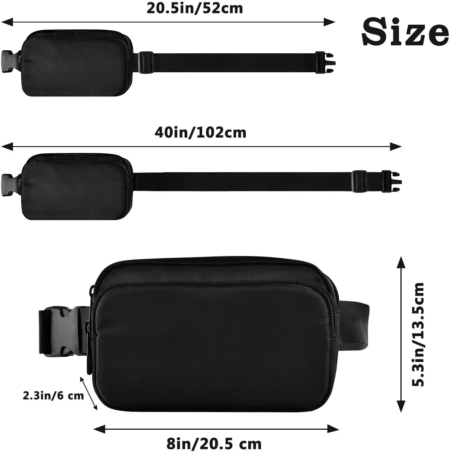Fanny Pack for Women Men with Zipper Black Fashion Waist Pack, Small Cross Body bags for Running,Hiking,Cycling,Travel 20810