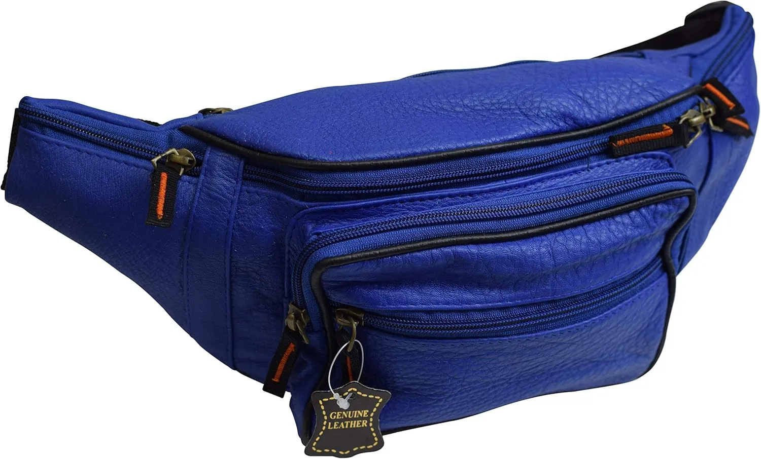 Fanny Pack Waist Bag Genuine Pebbled Leather Travel Hiking Sports Colors (Blue)