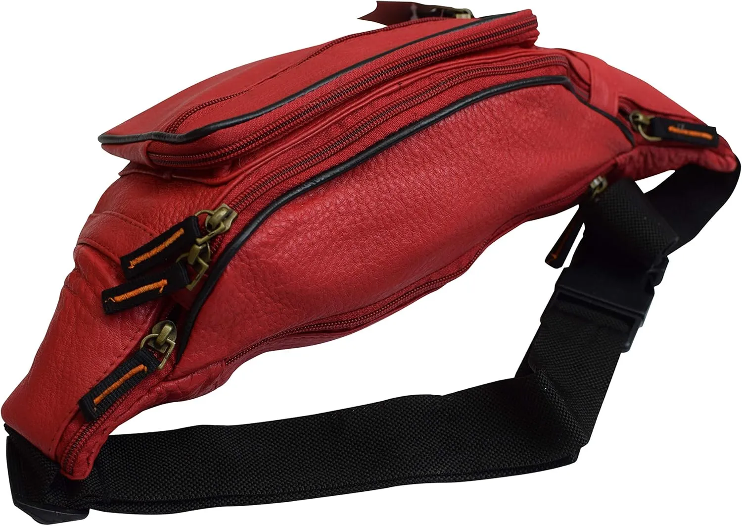 Fanny Pack Waist Bag Genuine Pebbled Leather Travel Hiking Sports Colors (Red)