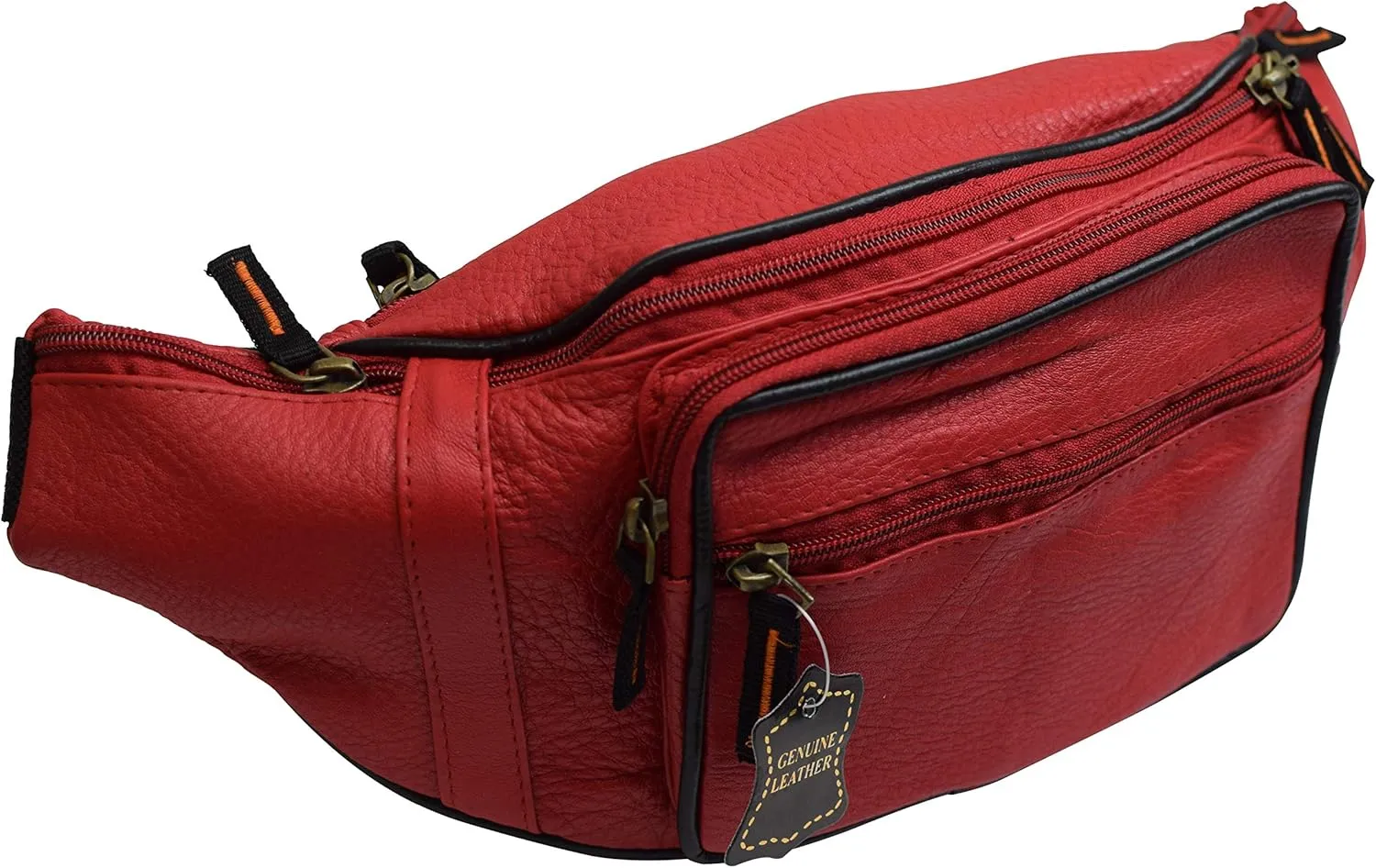 Fanny Pack Waist Bag Genuine Pebbled Leather Travel Hiking Sports Colors (Red)