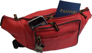 Fanny Pack Waist Bag Genuine Pebbled Leather Travel Hiking Sports Colors (Red)