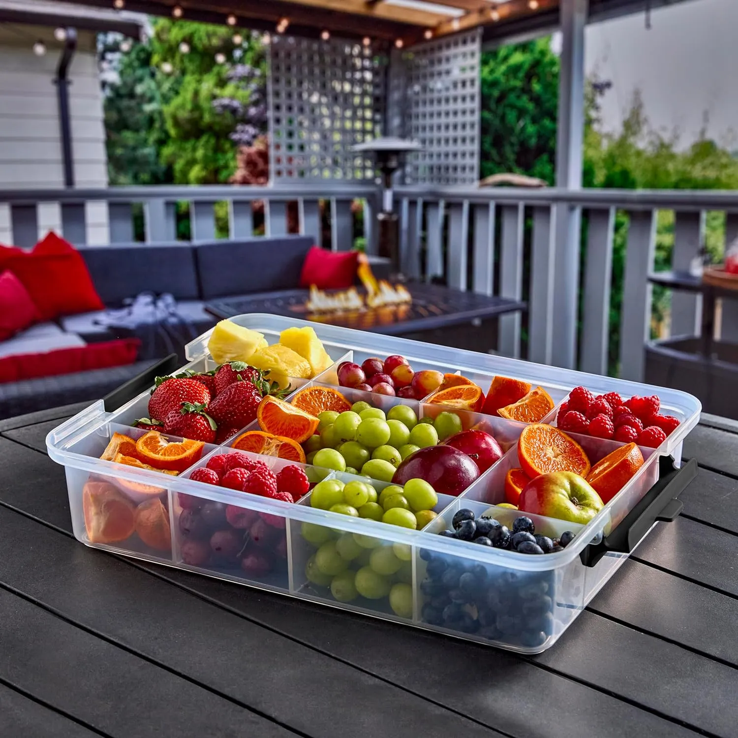 Farberware Build Snacklebox Serving Tray with Locking Bamboo Cutting Board Lid, Portable Storage Container with Compartments for Charcuterie, and More, Natural