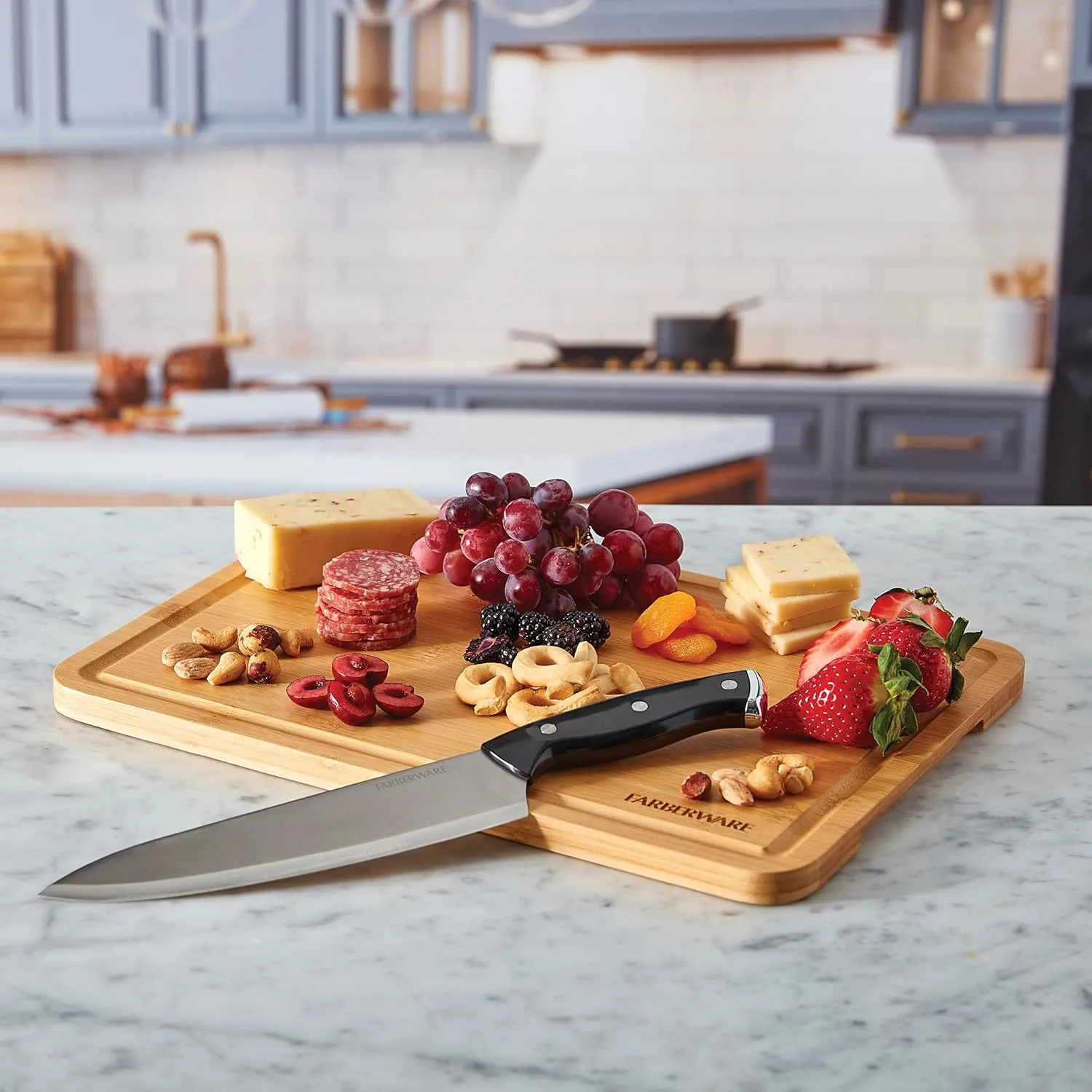 Farberware Build Snacklebox Serving Tray with Locking Bamboo Cutting Board Lid, Portable Storage Container with Compartments for Charcuterie, and More, Natural