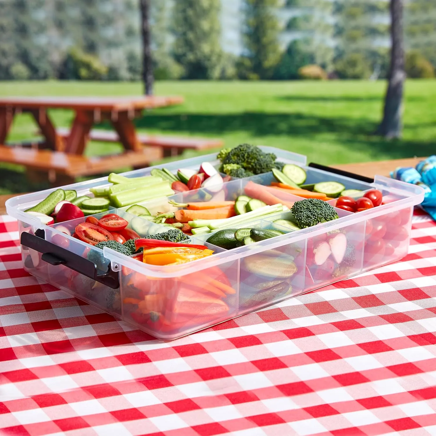 Farberware Build Snacklebox Serving Tray with Locking Bamboo Cutting Board Lid, Portable Storage Container with Compartments for Charcuterie, and More, Natural