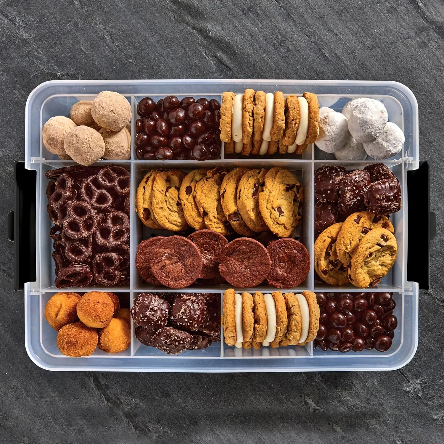 Farberware Build Snacklebox Serving Tray with Locking Bamboo Cutting Board Lid, Portable Storage Container with Compartments for Charcuterie, and More, Natural