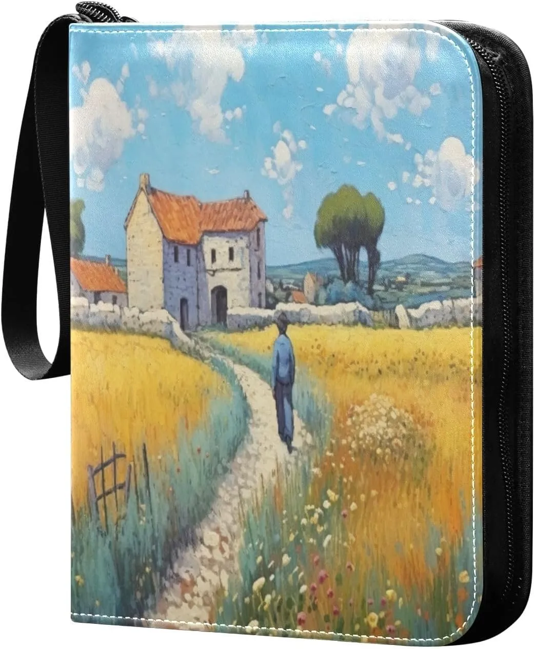 Farm Painting Card Binder with 50 Removable Page Sleeves PU Leather Collectible Trading Card Albums Book with Zipper for Games Card,Baseball Cards