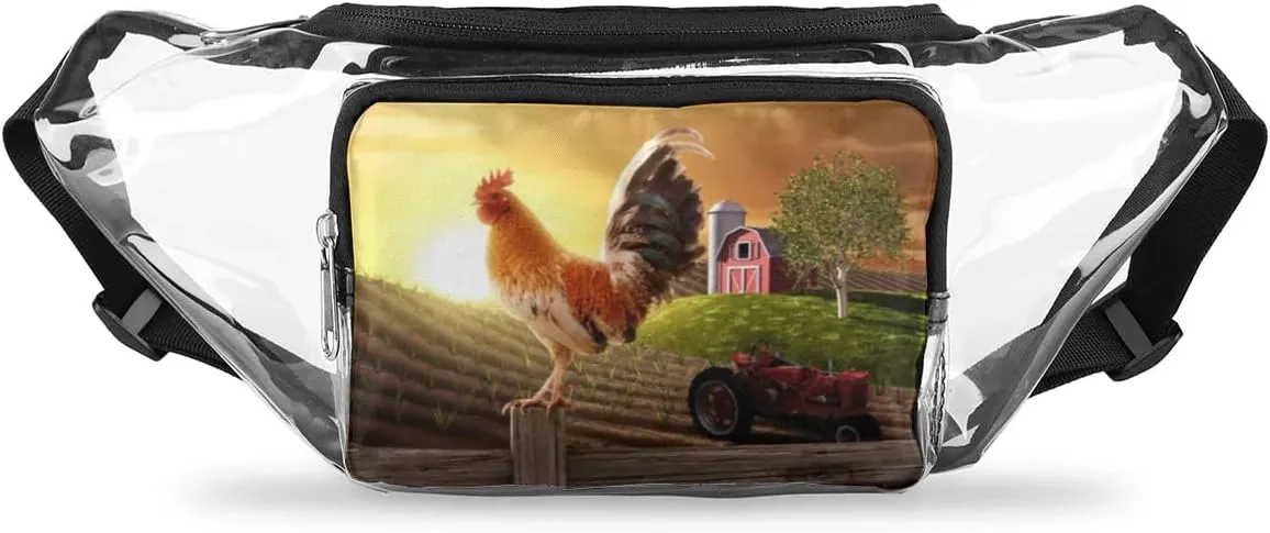 Farmhouse Rooster Farmland Clear Fanny Pack Stadium Approved Clear Crossbody Belt Bag for Women Men Transparent Waist Bag with Adjustable Strap for Concerts Sports Events Travel