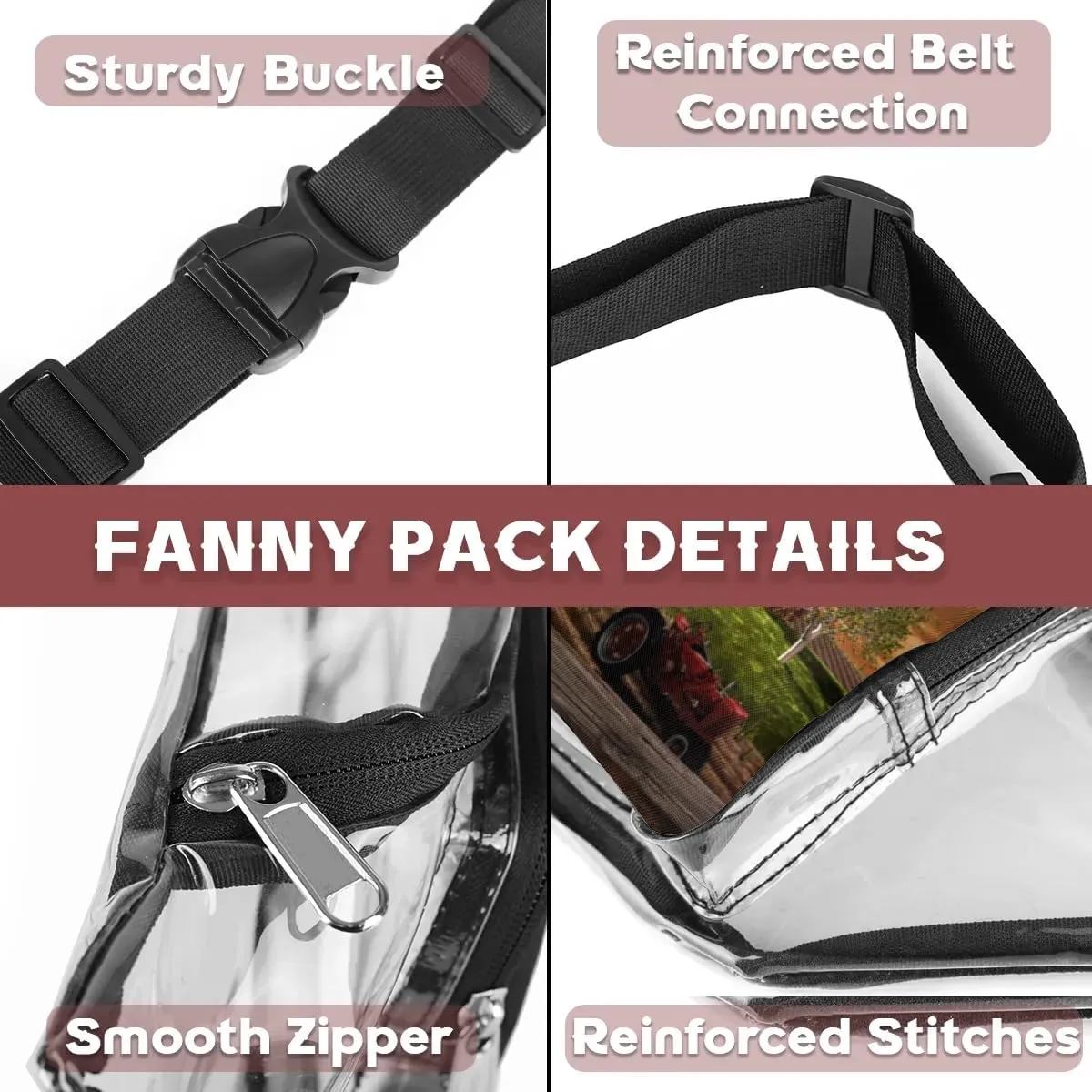 Farmhouse Rooster Farmland Clear Fanny Pack Stadium Approved Clear Crossbody Belt Bag for Women Men Transparent Waist Bag with Adjustable Strap for Concerts Sports Events Travel