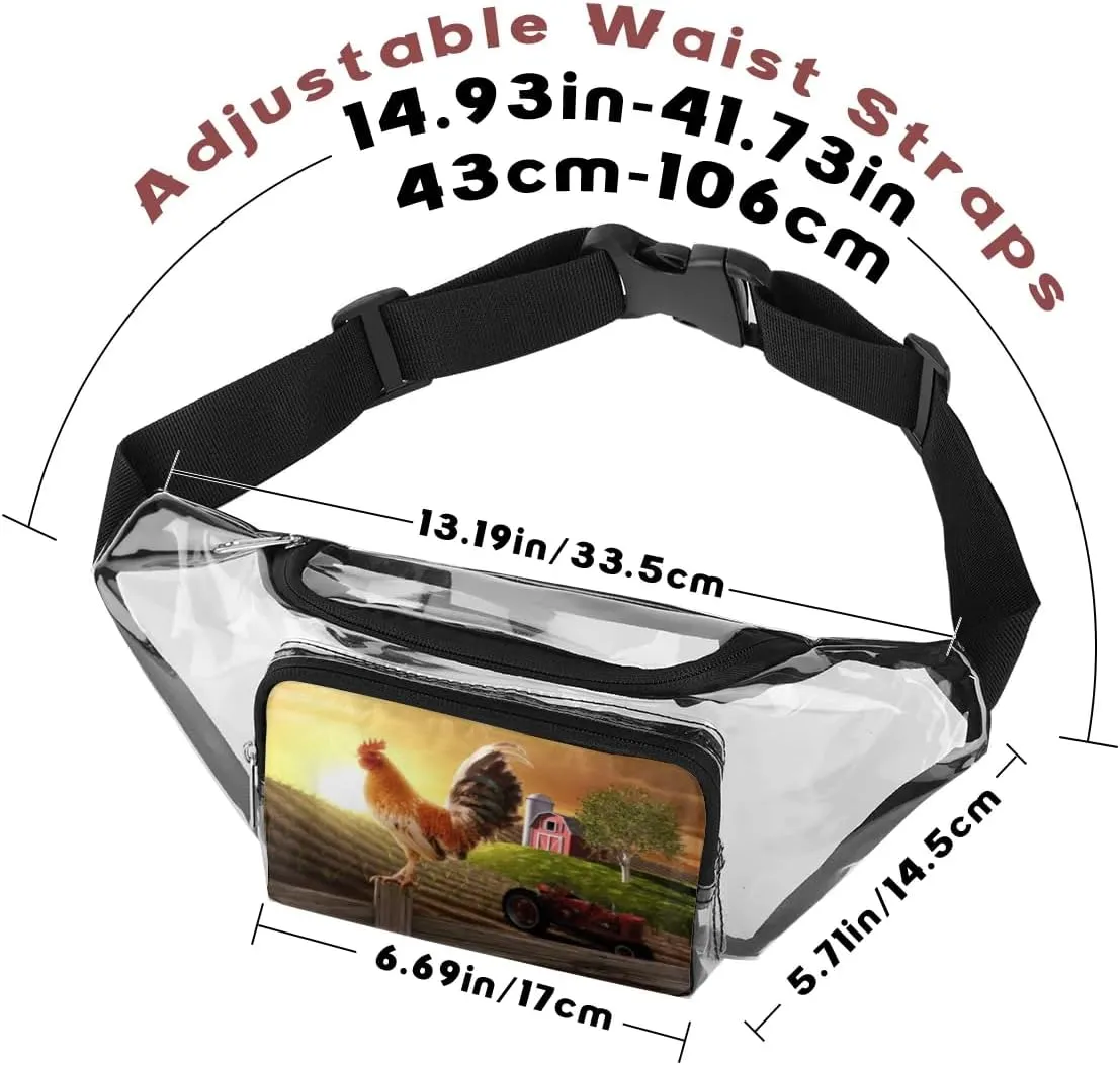 Farmhouse Rooster Farmland Clear Fanny Pack Stadium Approved Clear Crossbody Belt Bag for Women Men Transparent Waist Bag with Adjustable Strap for Concerts Sports Events Travel