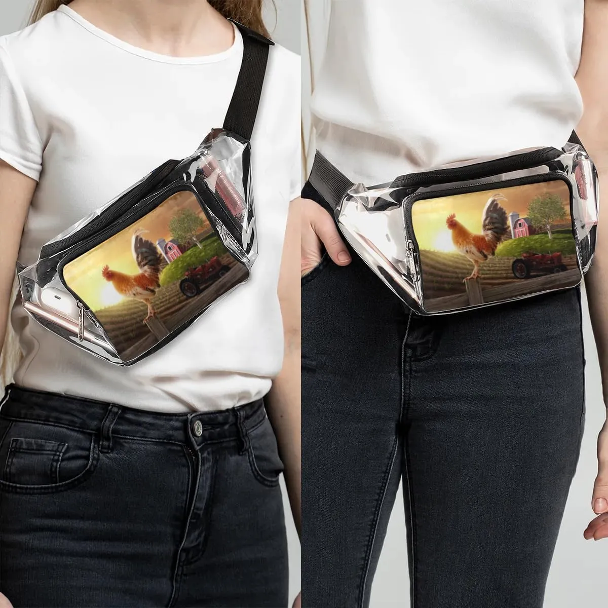 Farmhouse Rooster Farmland Clear Fanny Pack Stadium Approved Clear Crossbody Belt Bag for Women Men Transparent Waist Bag with Adjustable Strap for Concerts Sports Events Travel