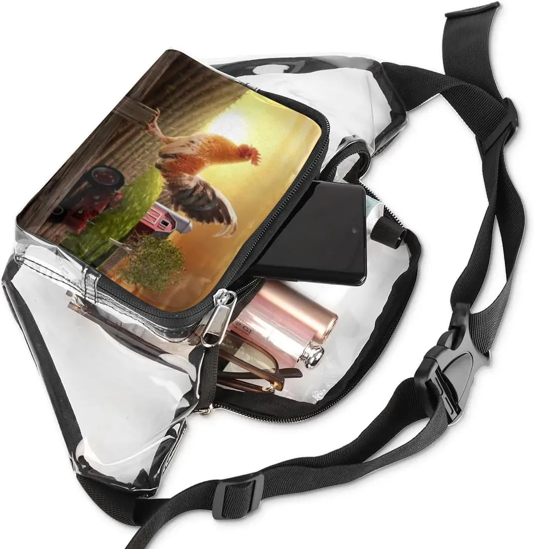 Farmhouse Rooster Farmland Clear Fanny Pack Stadium Approved Clear Crossbody Belt Bag for Women Men Transparent Waist Bag with Adjustable Strap for Concerts Sports Events Travel