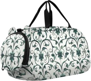 Fashion Europe Vine Scroll Pattern Cyan Kids Duffel Bag with Shoes Compartment Lightweight Personal Item Travel Bag for Travel, Swimming, Dance, Ballet bolsos de para hombre