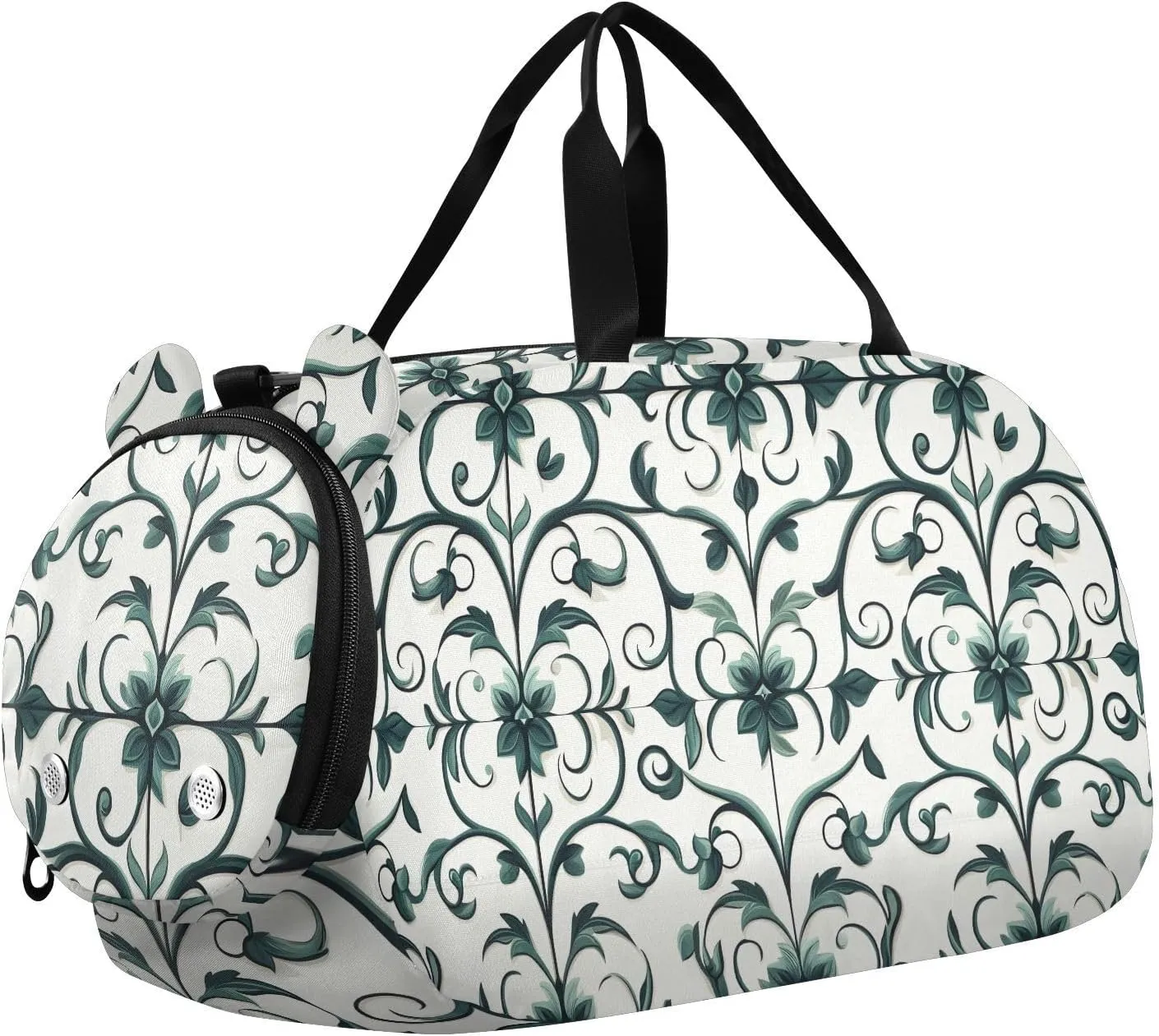 Fashion Europe Vine Scroll Pattern Cyan Kids Duffel Bag with Shoes Compartment Lightweight Personal Item Travel Bag for Travel, Swimming, Dance, Ballet bolsos de para hombre