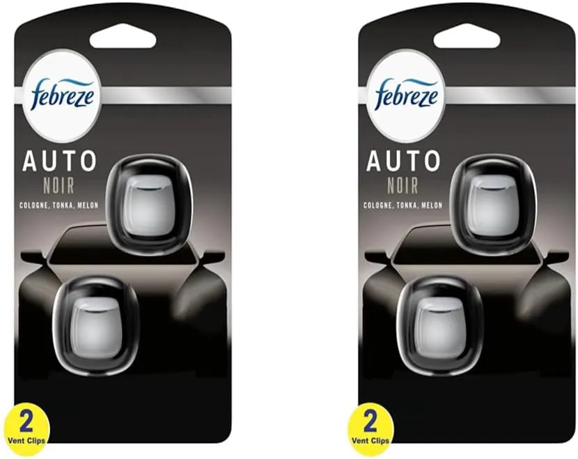 Febreze Vent Clip Car Air Freshener, Odor Eliminator, Auto Noir Scent, 4 Clips (2 Packs)