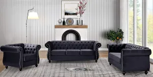Feinstein Modern Velvet Chesterfield Couches for Living Room with Nailheads, Diamond Tufting & Durable Metal Frame, Chair, Loveseat & Sofa, Black