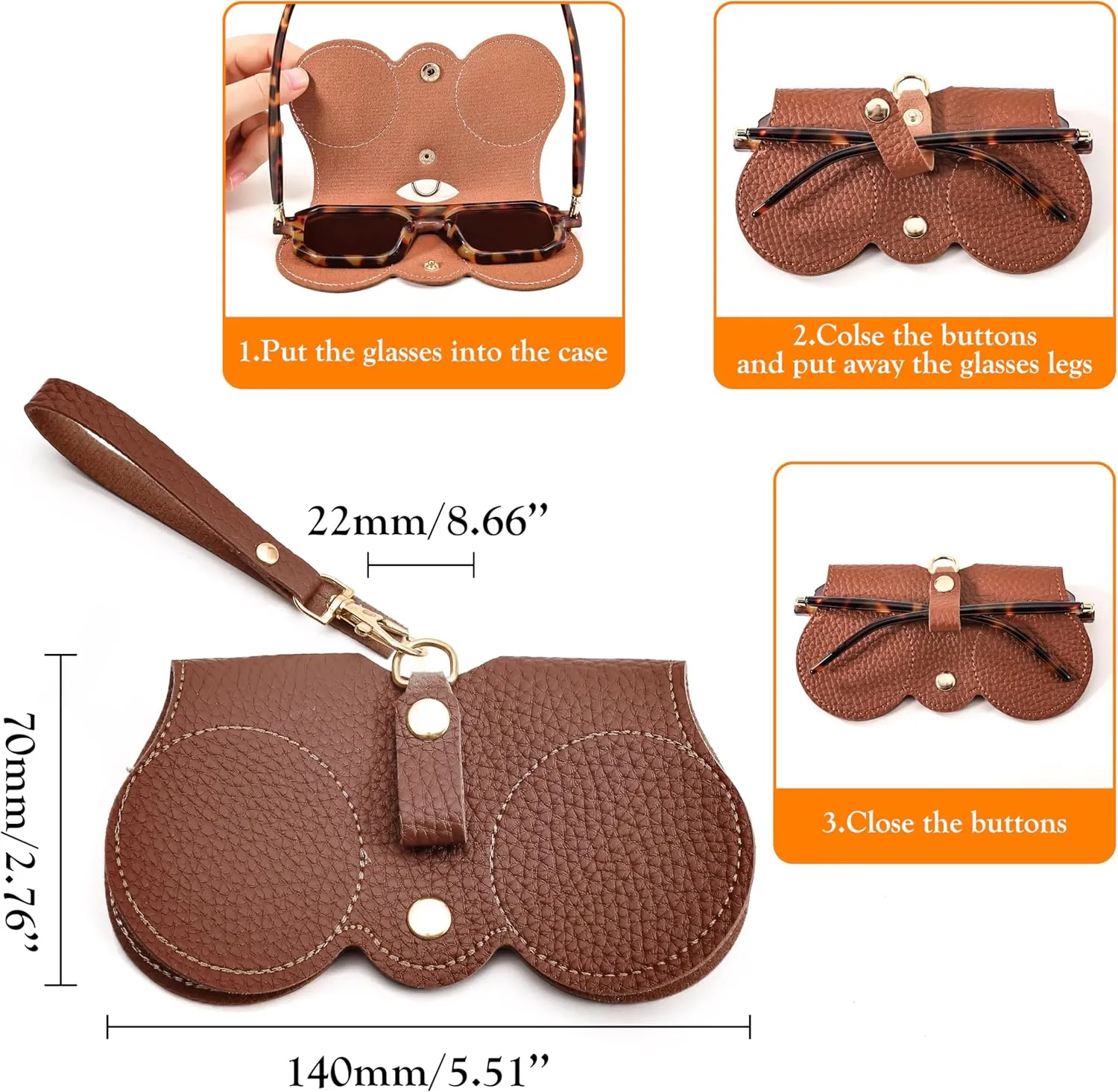 FEISEDY 2Pack Soft Leather Sunglass Bag, Holder Eyeglasses Case, Portable Glasses Pouch With Button Clip Wrist Strap B0049
