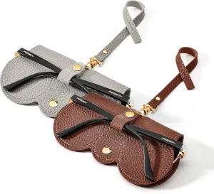 FEISEDY 2Pack Soft Leather Sunglass Bag, Holder Eyeglasses Case, Portable Glasses Pouch With Button Clip Wrist Strap B0049