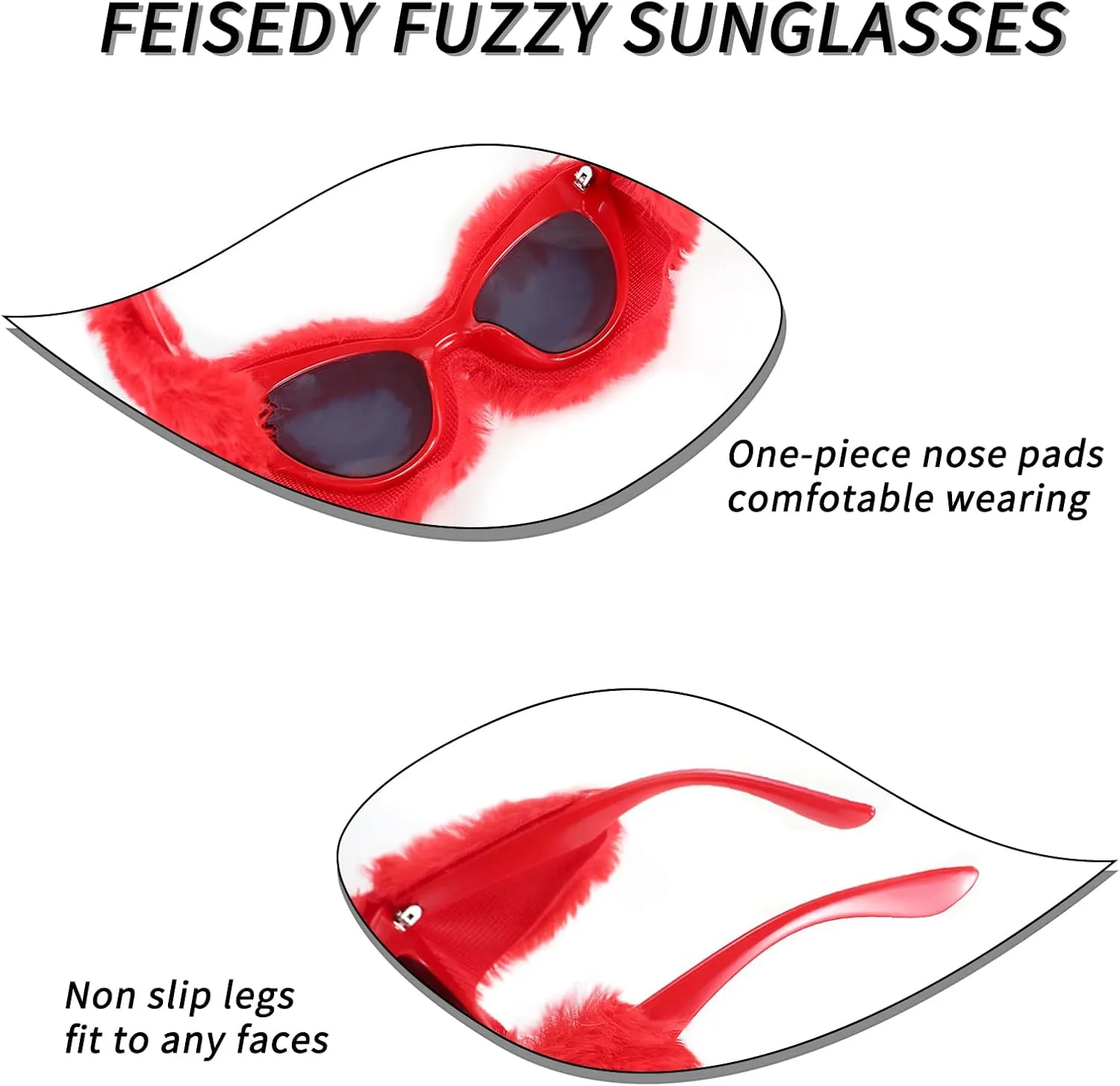 FEISEDY Women Plush Fuzzy Cat Eye Sunglasses Punk Soft Velvet Shades Ladies Handmade Party Masquerade Eyewear B2877