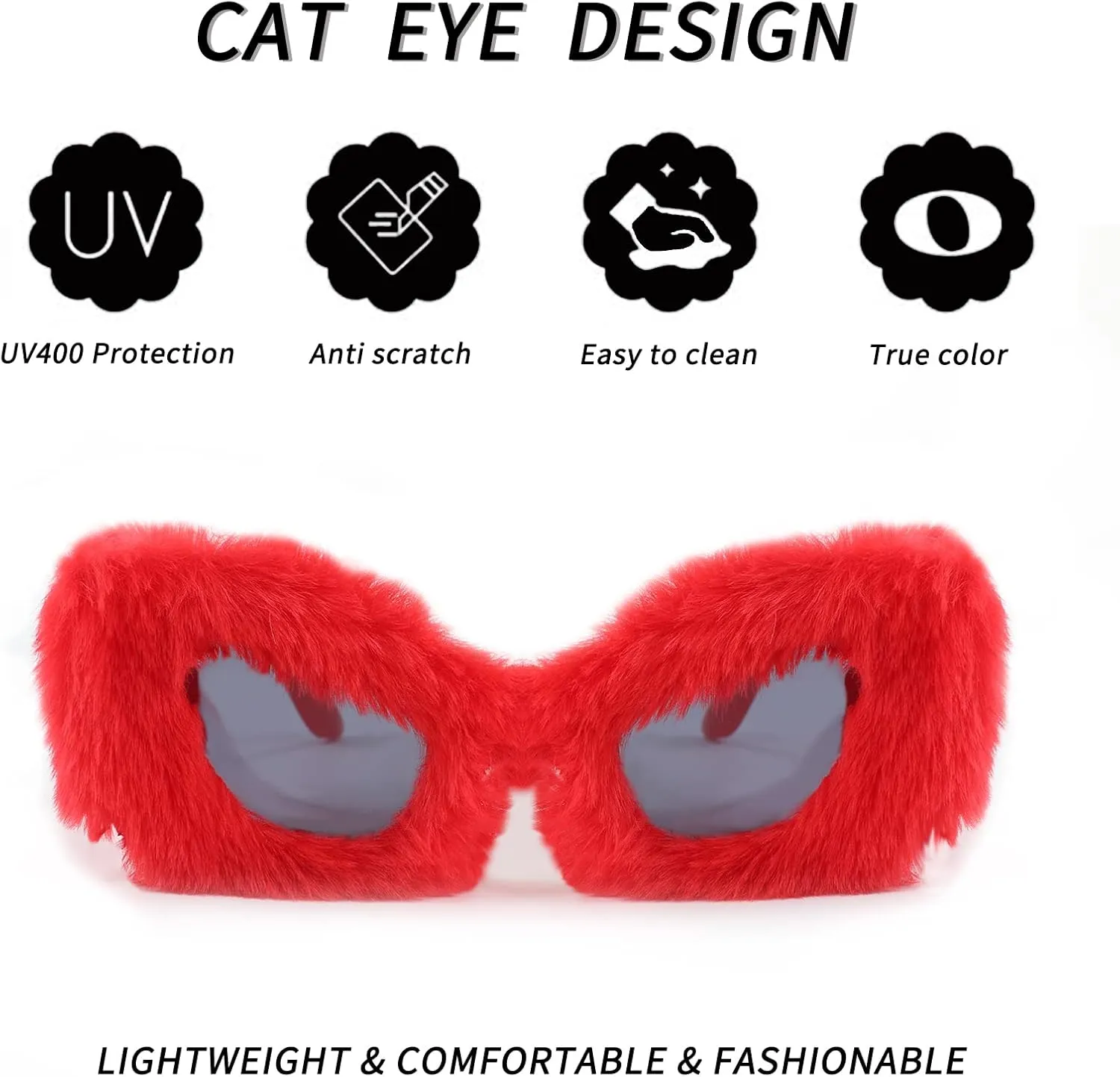FEISEDY Women Plush Fuzzy Cat Eye Sunglasses Punk Soft Velvet Shades Ladies Handmade Party Masquerade Eyewear B2877