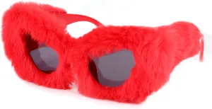 FEISEDY Women Plush Fuzzy Cat Eye Sunglasses Punk Soft Velvet Shades Ladies Handmade Party Masquerade Eyewear B2877