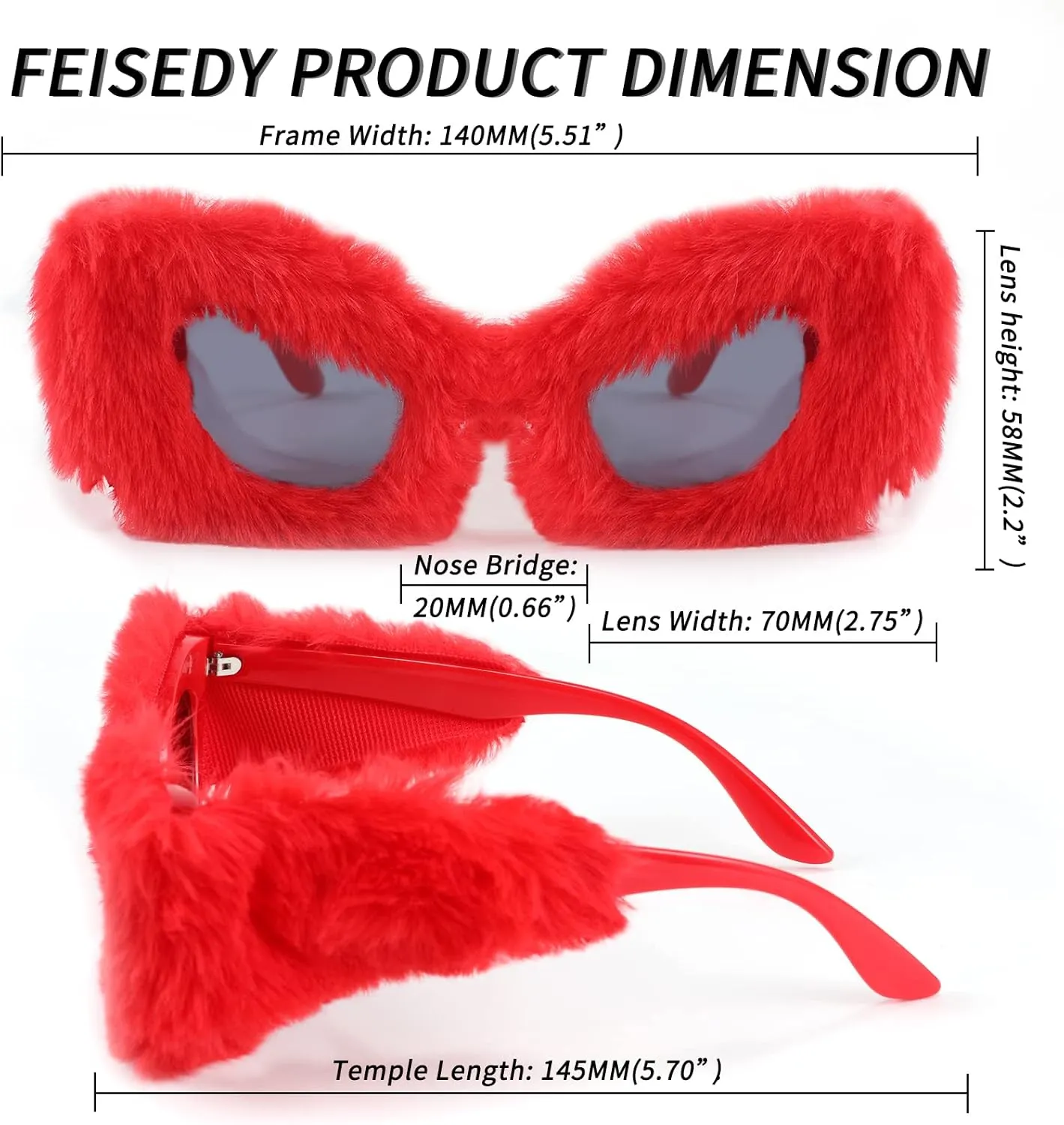FEISEDY Women Plush Fuzzy Cat Eye Sunglasses Punk Soft Velvet Shades Ladies Handmade Party Masquerade Eyewear B2877