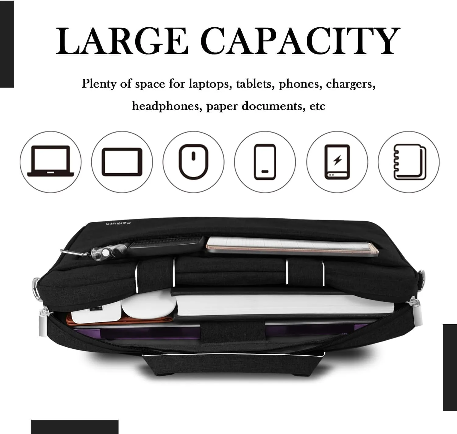 Ferkurn Laptop Bag Case for Women Men Computer Bag Compatible with HP Envy Omen/LG Gram/MSI/Dell XPS/Lenovo Thinkpad/ASUS/Acer, Shoulder Strap Carrying Messenger Briefcase, Black, 17 17.3 Inch