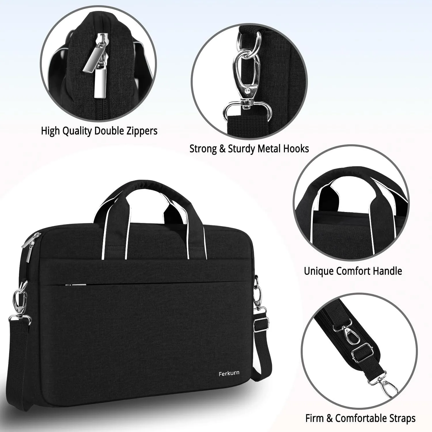 Ferkurn Laptop Bag Case for Women Men Computer Bag Compatible with HP Envy Omen/LG Gram/MSI/Dell XPS/Lenovo Thinkpad/ASUS/Acer, Shoulder Strap Carrying Messenger Briefcase, Black, 17 17.3 Inch