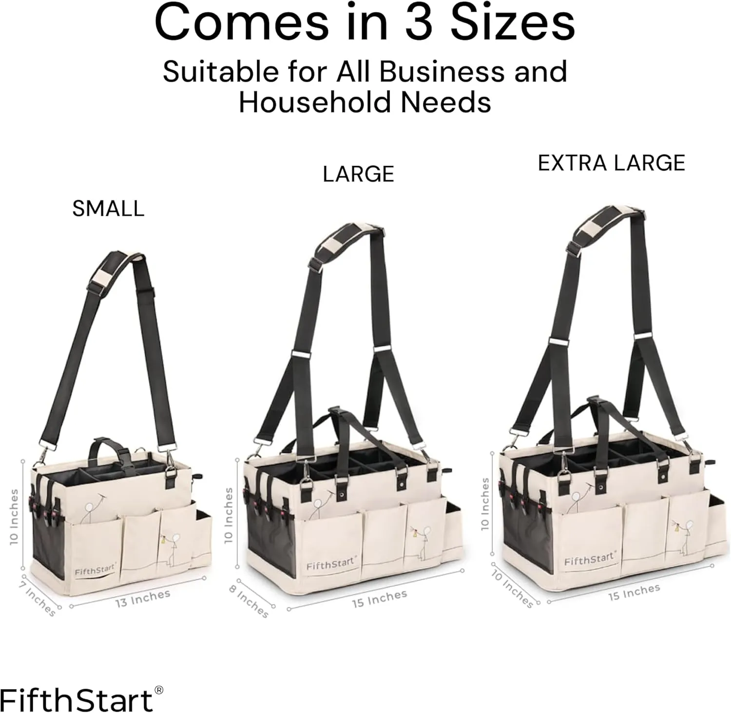 FifthStart Multiuse Cleaning Caddy with Waist & Shoulder Strap - Diaper Caddy & Beach Bag - 9 Pockets & Mesh Base - Adjustable Compartments (Beige, Small)