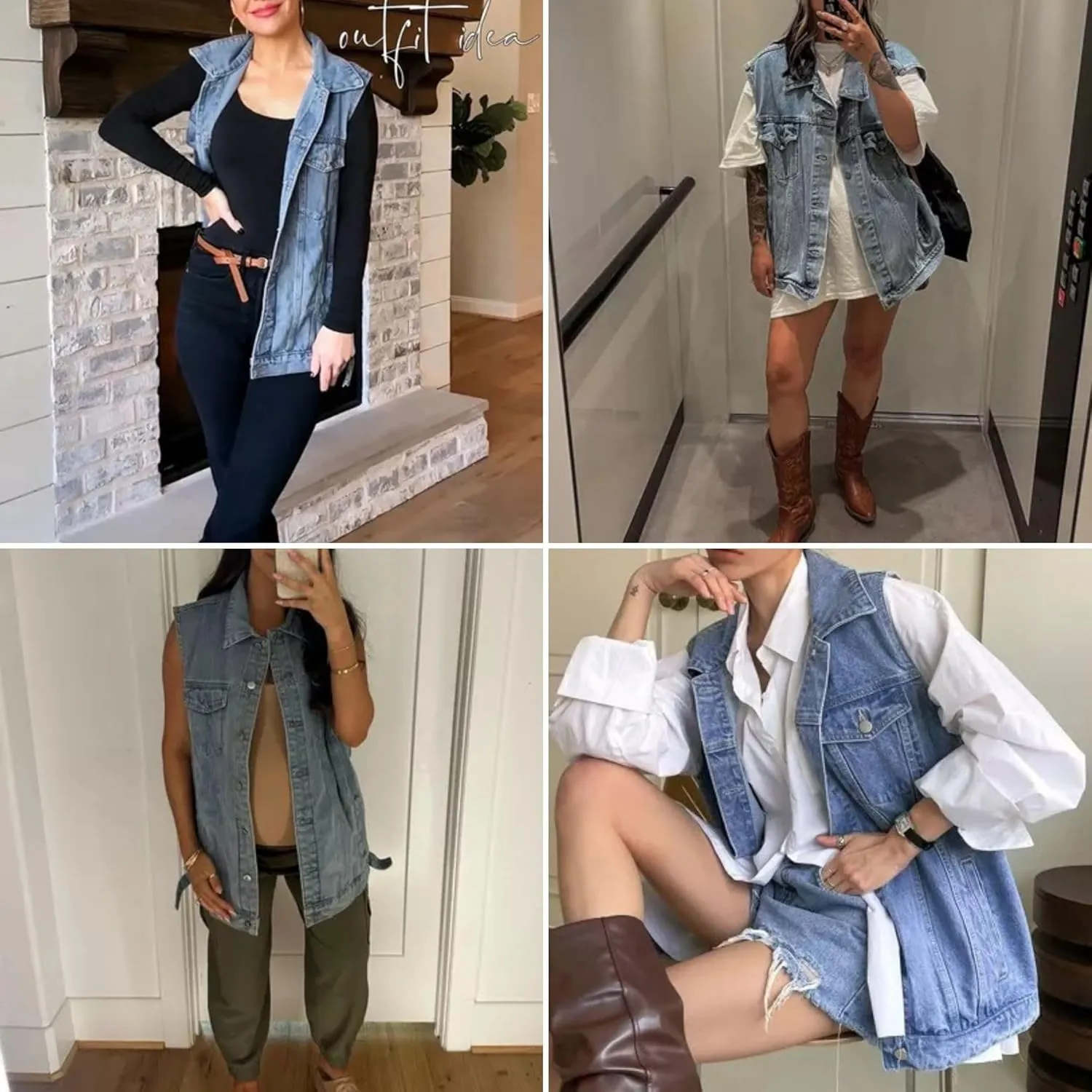FindThy Women’s Vintage Denim Jean Vest Oversized Button Down Jean Waistcoat Gilet
