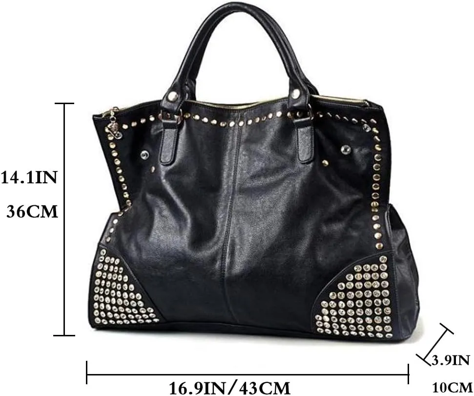 Fivelove Women Top Handle Shoulder Bag Personality Rivet Satchel Tote Middle Size Handbag Purse Bag
