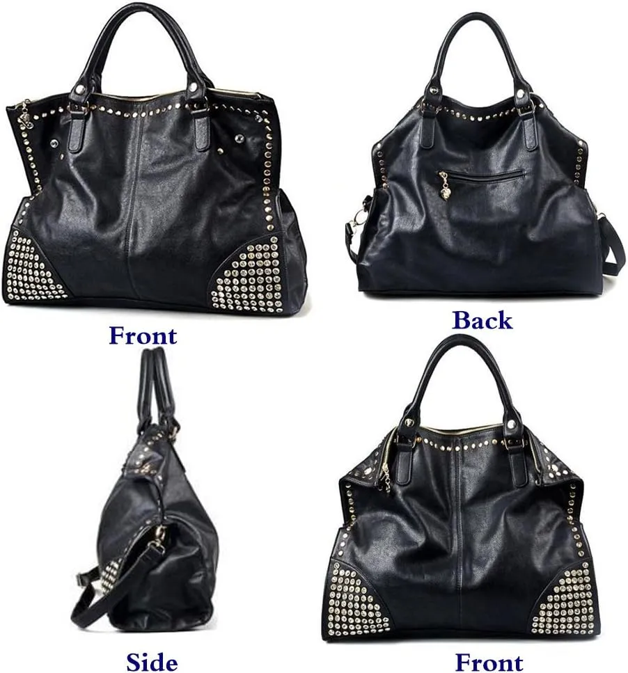 Fivelove Women Top Handle Shoulder Bag Personality Rivet Satchel Tote Middle Size Handbag Purse Bag