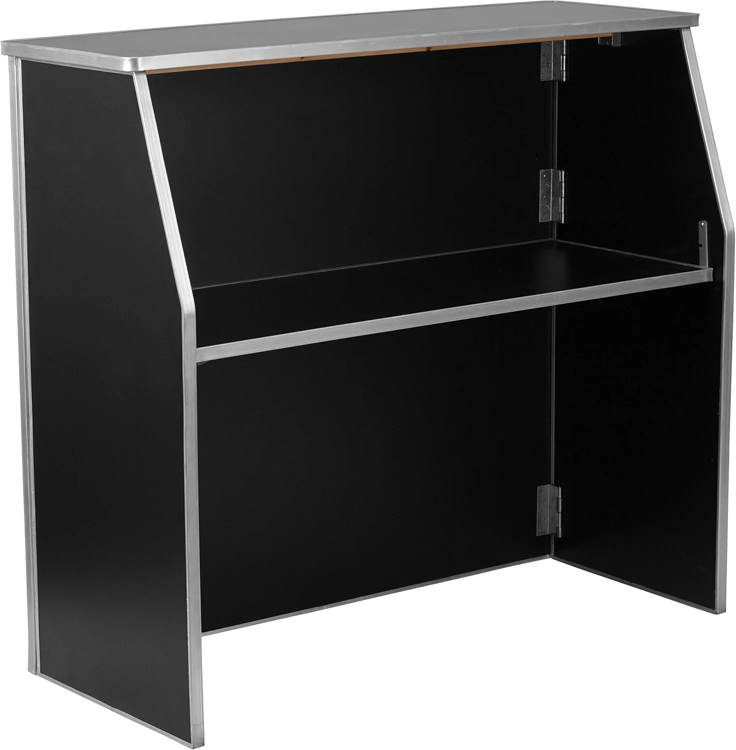 Flash Furniture 4' Folding Portable Event Bar with Top and Middle Shelves, Mobile Laminate Foldable Bar for Parties and Events, Black