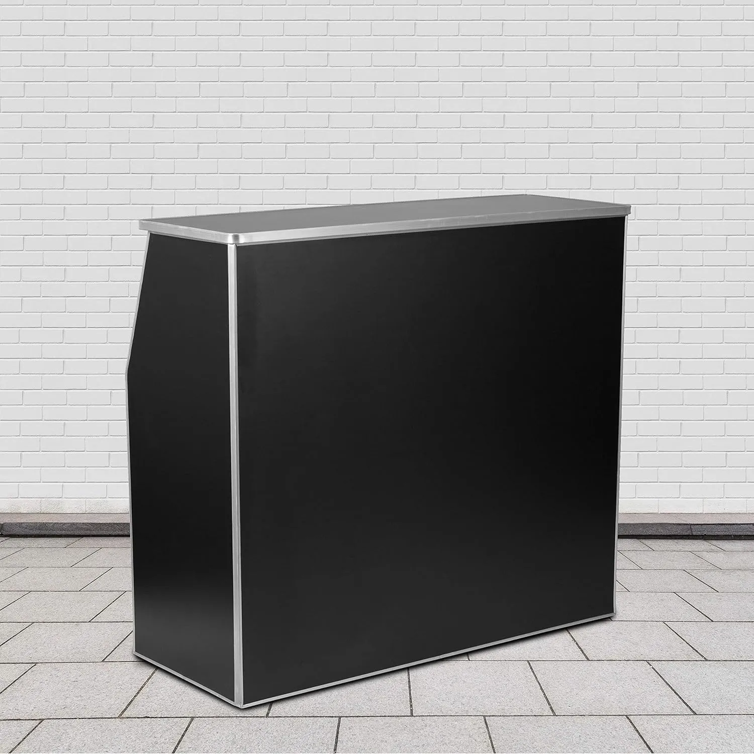 Flash Furniture 4' Folding Portable Event Bar with Top and Middle Shelves, Mobile Laminate Foldable Bar for Parties and Events, Black