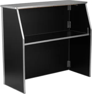 Flash Furniture 4' Folding Portable Event Bar with Top and Middle Shelves, Mobile Laminate Foldable Bar for Parties and Events, Black