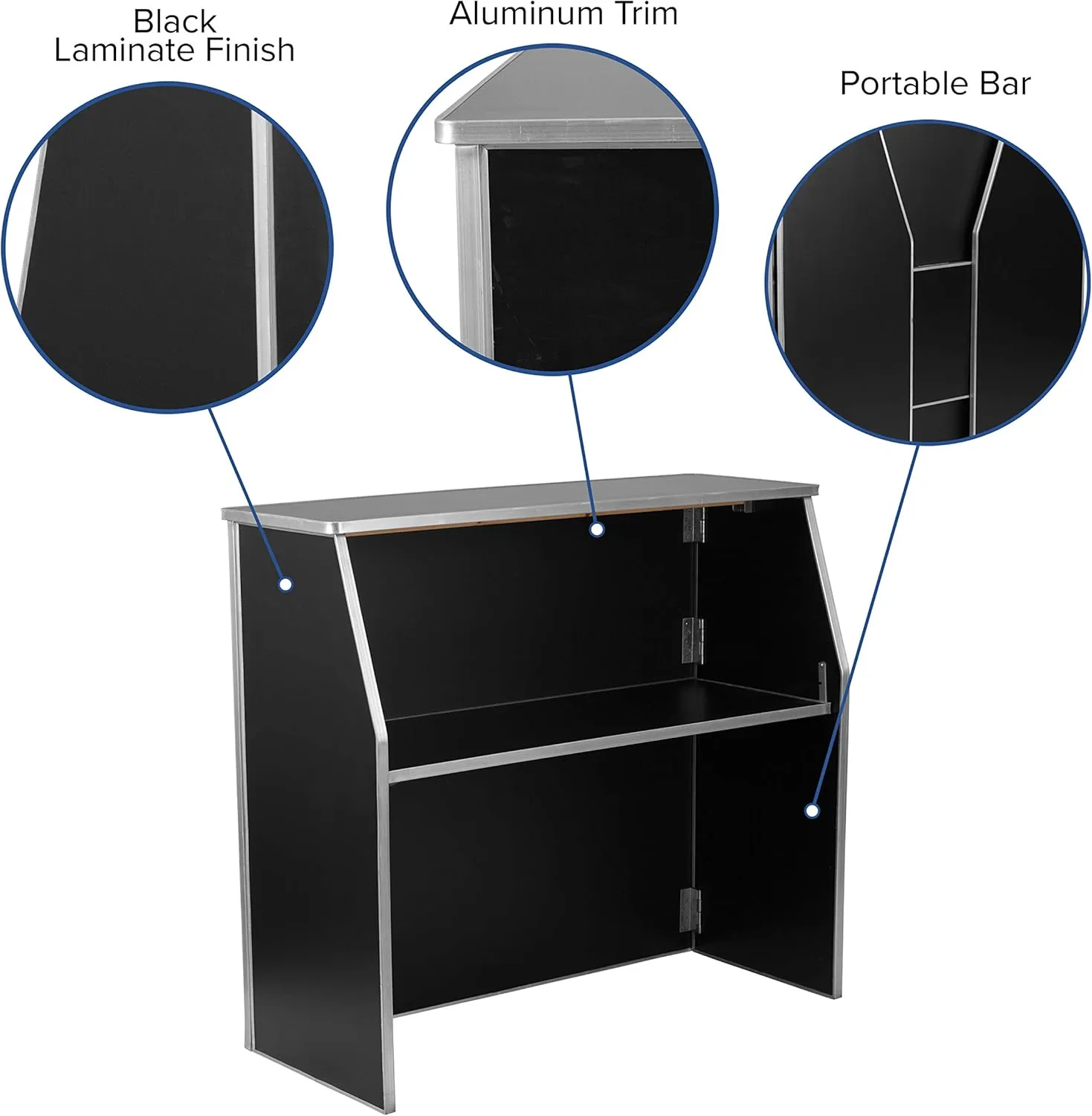 Flash Furniture 4' Folding Portable Event Bar with Top and Middle Shelves, Mobile Laminate Foldable Bar for Parties and Events, Black