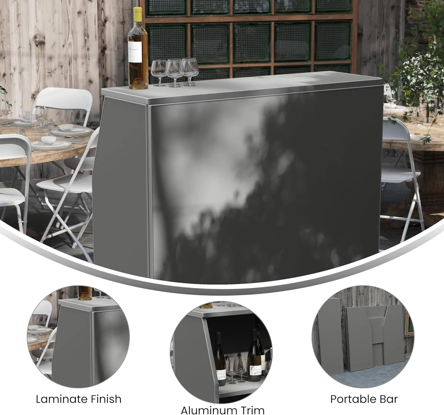 Flash Furniture Amara 4' Gray Laminate Foldable Bar - Portable Event Bar