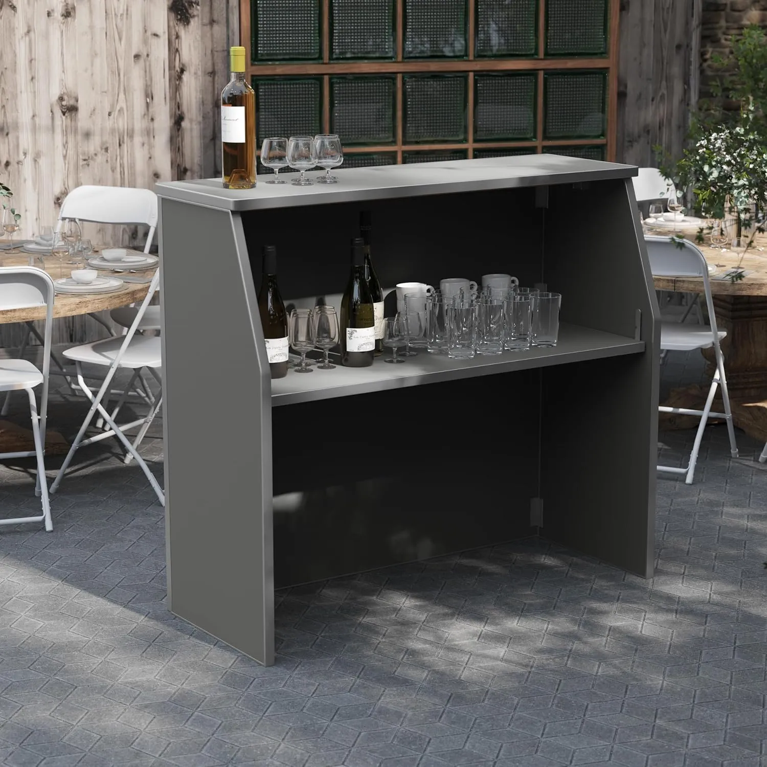 Flash Furniture Amara 4' Gray Laminate Foldable Bar - Portable Event Bar