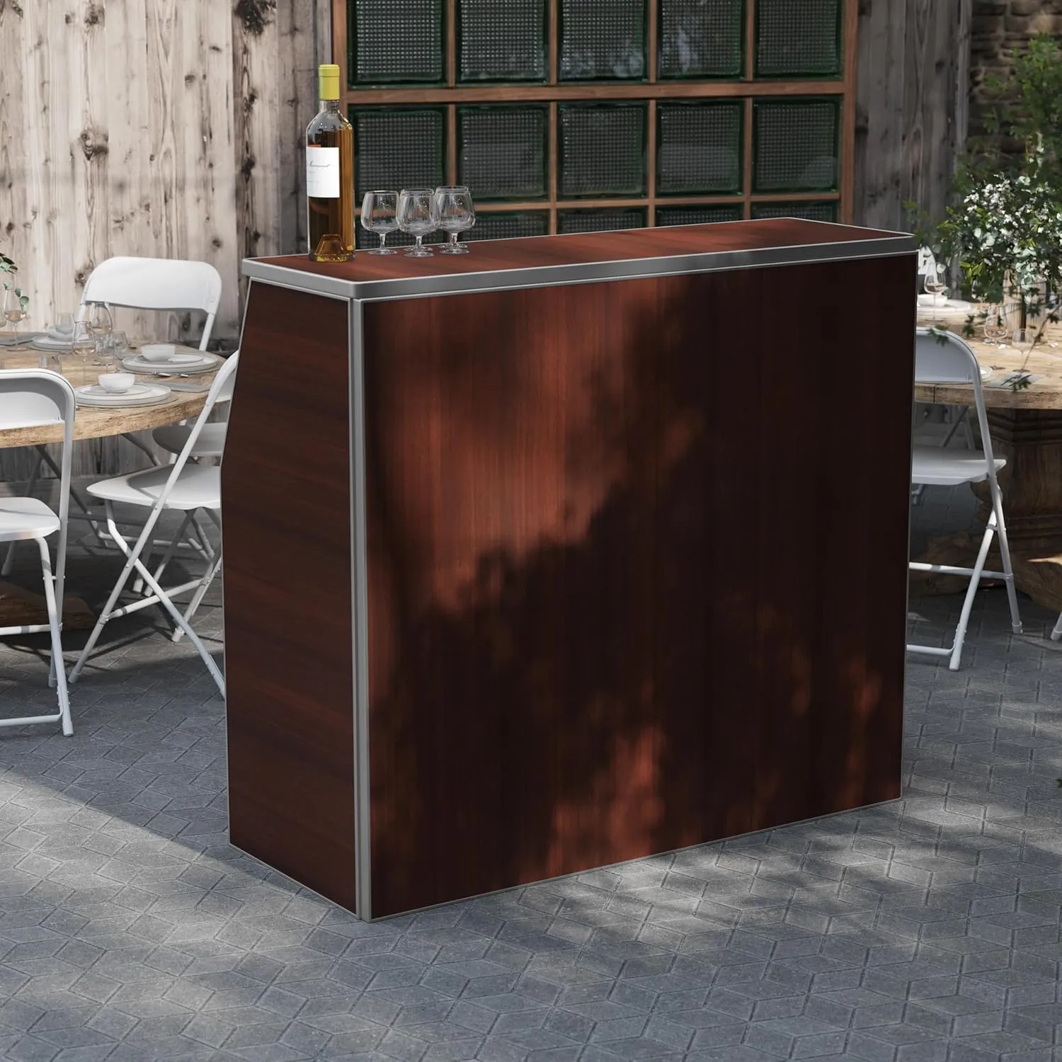 Flash Furniture Amara 4' Walnut Woodgrain Laminate Foldable Bar - Portable Event Bar