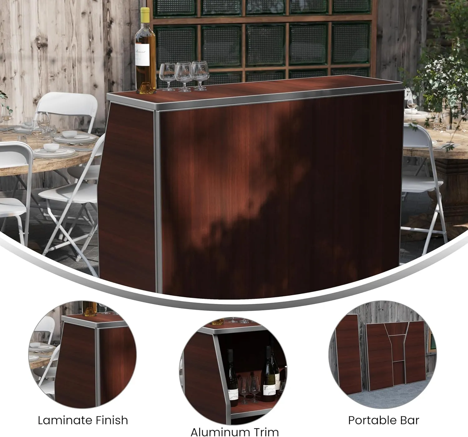 Flash Furniture Amara 4' Walnut Woodgrain Laminate Foldable Bar - Portable Event Bar