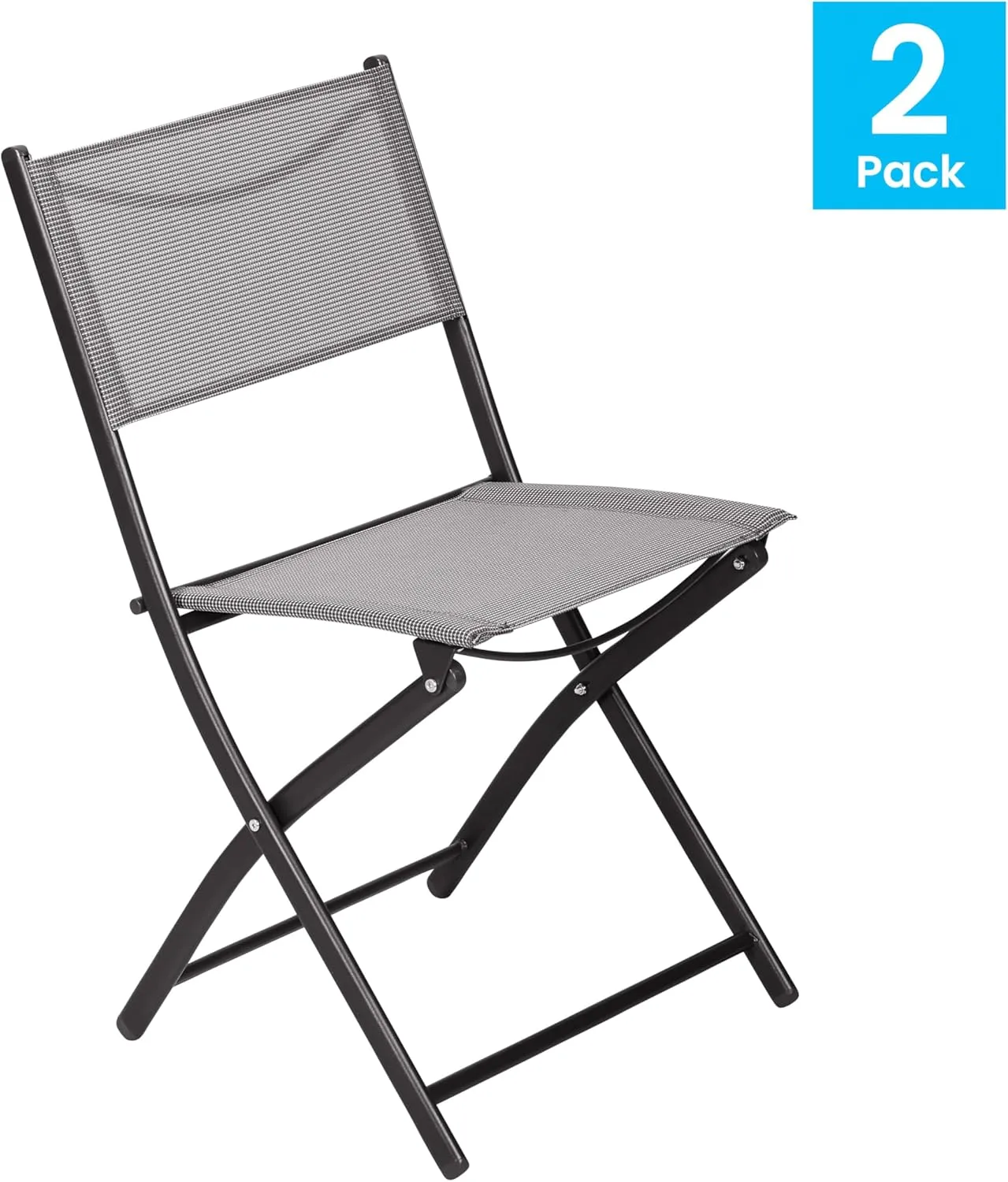 Flash Furniture Brazos Commercial Indoor-Outdoor Folding Chairs, Flex Comfort Backs/Seats, Metal Frames, Portable Lightweight Foldable Design, Set of 2, Gray/Black